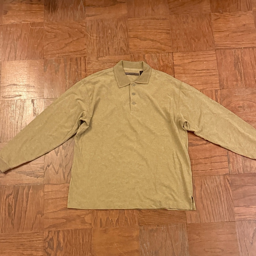 Men's Axis Tan Long Sleeve Polo Shirt Size Medium